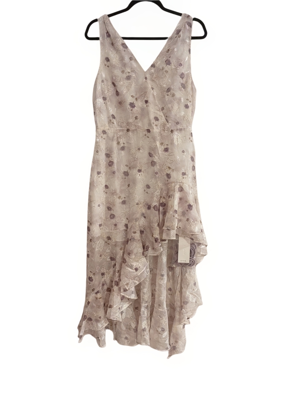 EYWOL Women's Floral Embroidered Ruffle Midi Dress Beige Size L NWT
